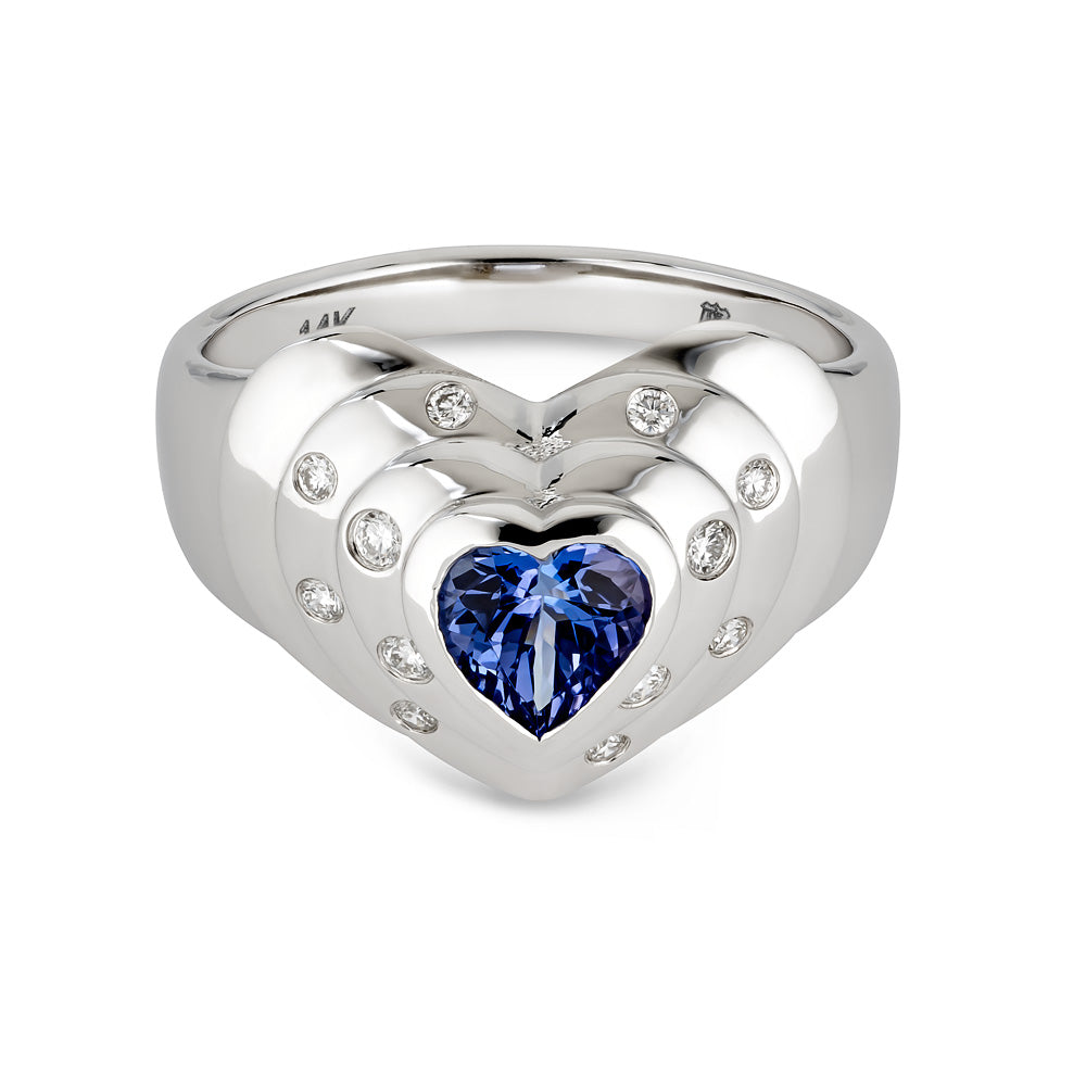 14k White Gold Tanzanite and Diamond Heart Ring