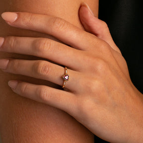 14k Gold Diamond and Rhodolite Heart Ring on model