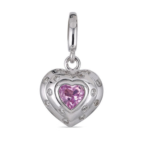 14k White Gold, Pink Sapphire Charm  and Diamond Heart Charm 