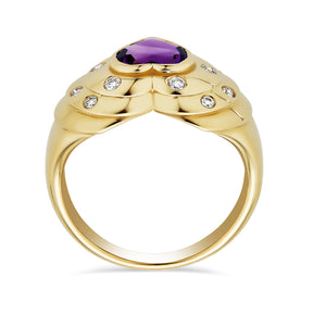 Alternative view of 14k Yellow Gold Amethyst and Diamond Heart Ring