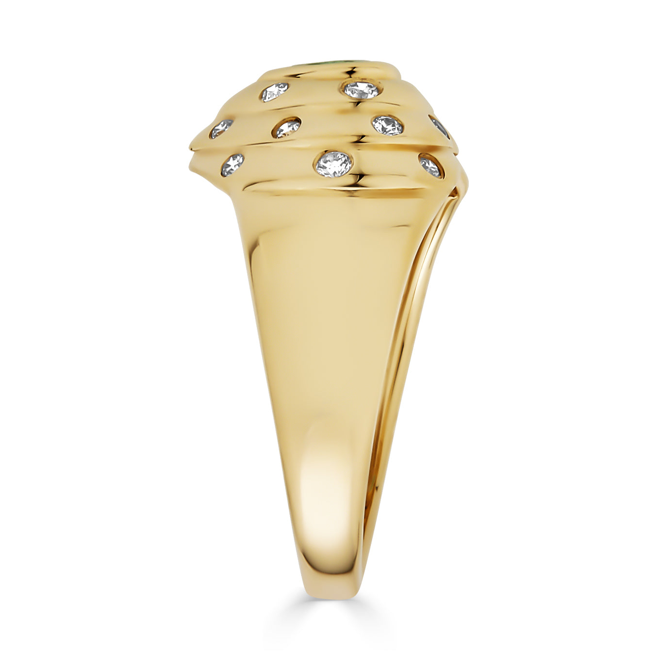 14k Yellow Gold Emerald and Diamond Heart Ring-side profile view