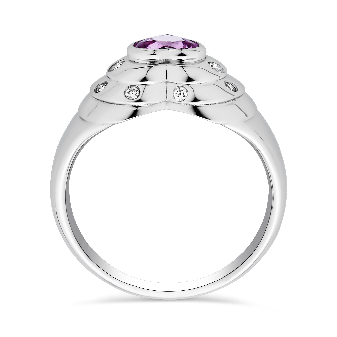 14k White Gold G.IA Certified Natural Lavender Spinel and Diamond Heart Ring Alternate view 1