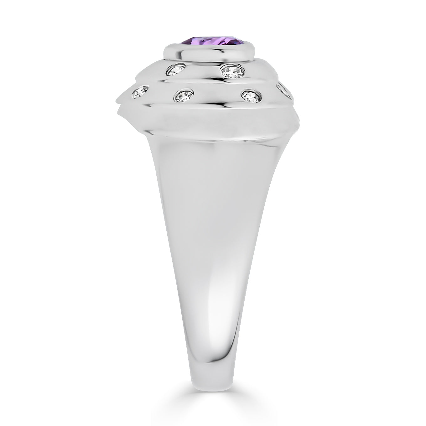 Side view 14k White Gold G.IA Certified Natural Lavender Spinel and Diamond Heart Ring