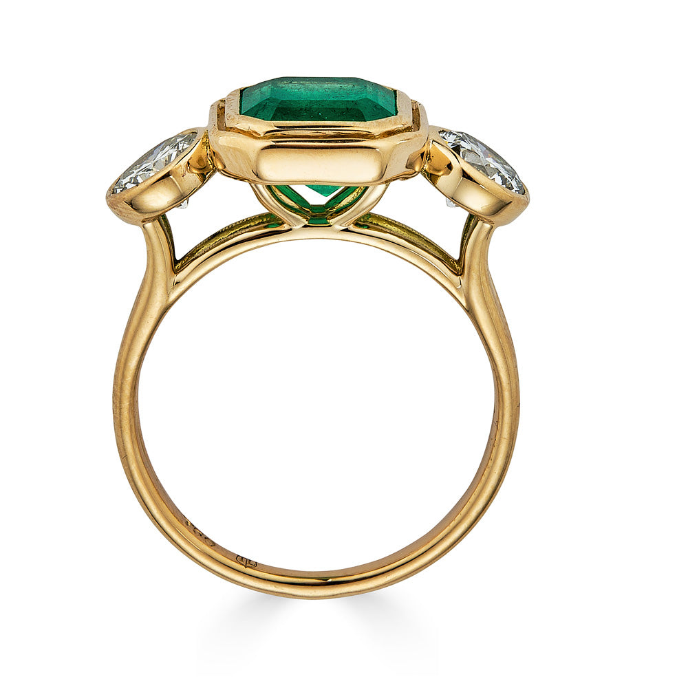 Three Stone Colombian Emerald Engagement Ring