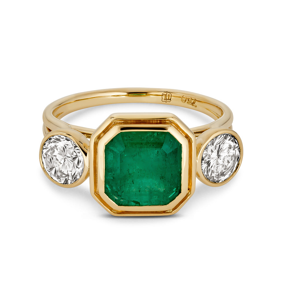 Three Stone Colombian Emerald Engagement Ring