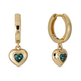 14k Yellow Gold Seagreen Tourmaline Heart Gypset Hoop Earrings