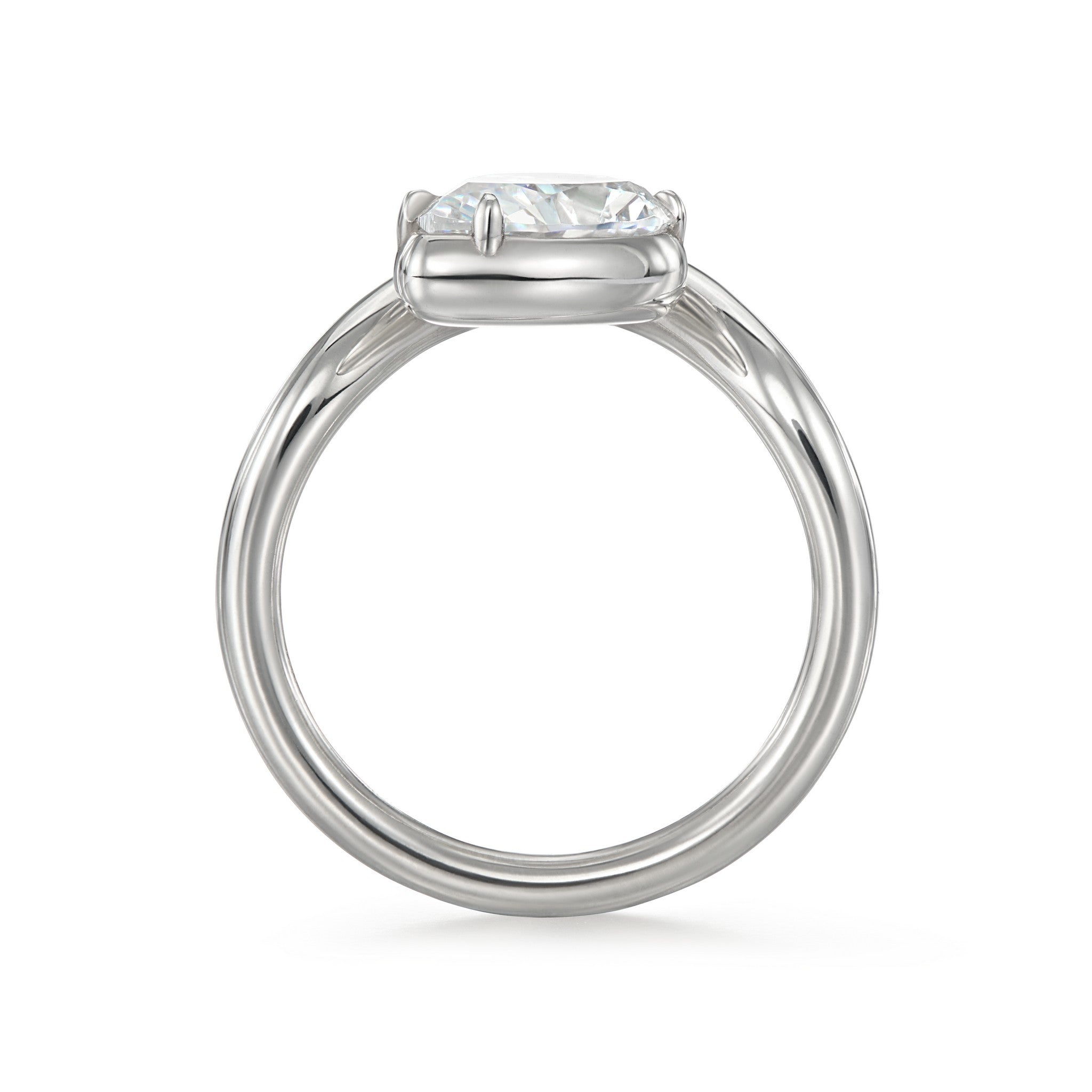 Side view of Wave Collection pear diamond ring showing 2.0 mm sculptural wave band ,With its clean lines and softly contoured curves, this design reflects the essence of The Wave Collection: modern, sensual, and distinctly feminine.