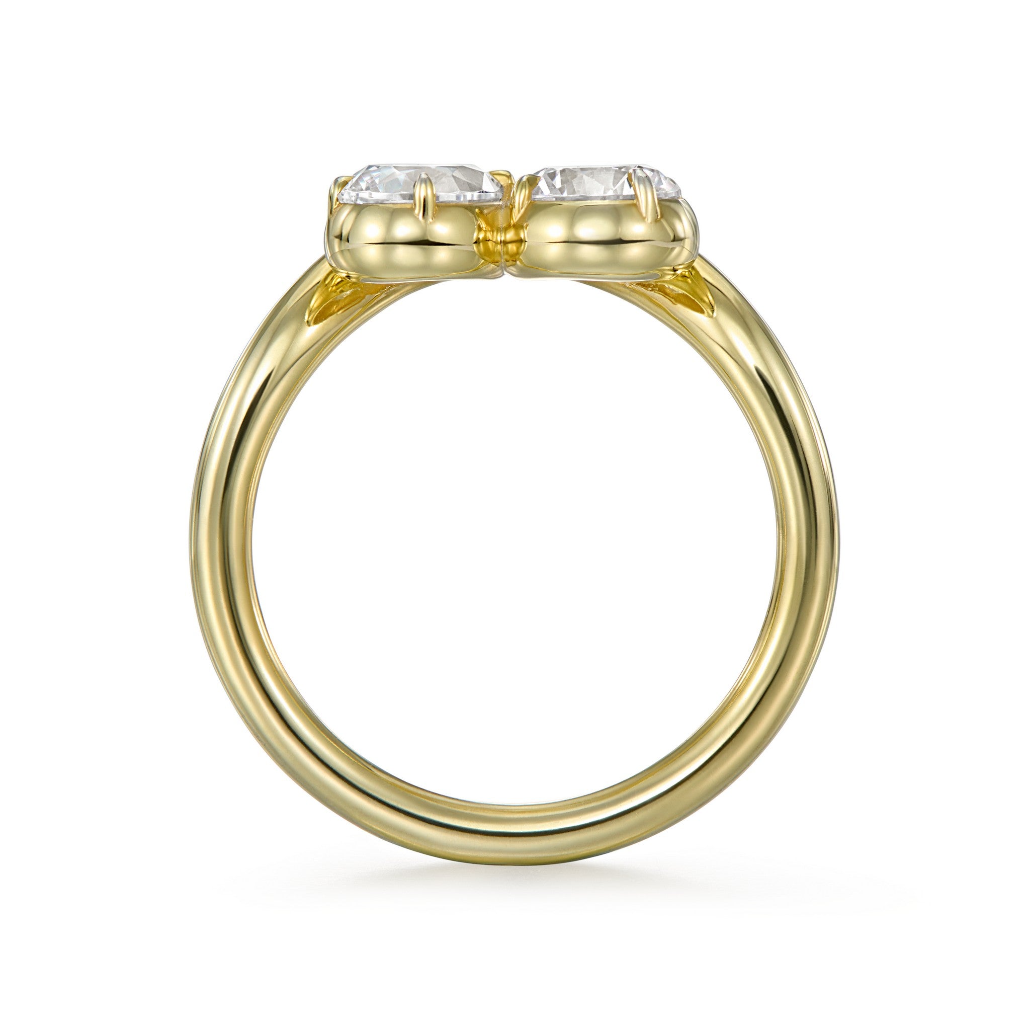 Side view of wave-inspired toi et moi ring showing low-profile band and flush-fit design