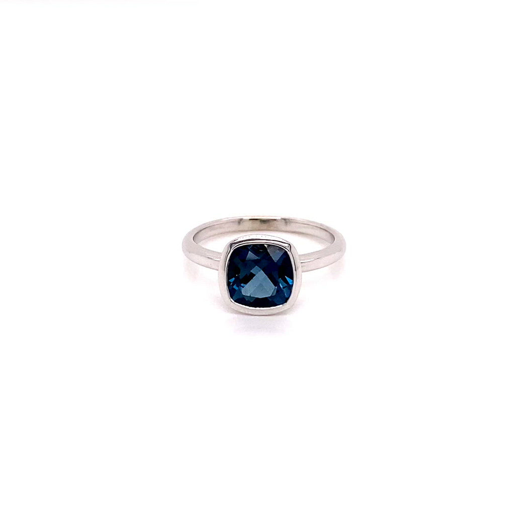 video of 14K White Gold Cushion Cut London Blue Topaz Ring.