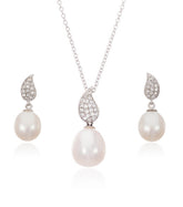 White Topaz Teardrop and Freshwater Pearl Set - Thomas Laine Jewelry