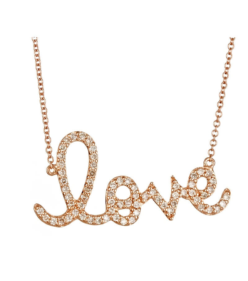 Large Gold and Diamond Love Necklace -14k Rose Gold- Thomas Laine Jewelry