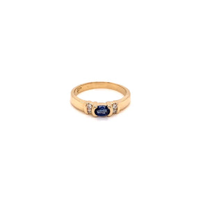 Video Vintage 14K Yellow Gold Diamond East West Oval Sapphire Ring