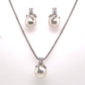 Oscar Collection 11-13mm White South Sea Pearl And Diamond Pendant and Matching Earrings