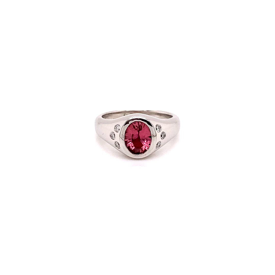 Video 14K White Gold Pink Tourmaline and Diamond Pinky Signet RIng - Thomas Laine Jewelry