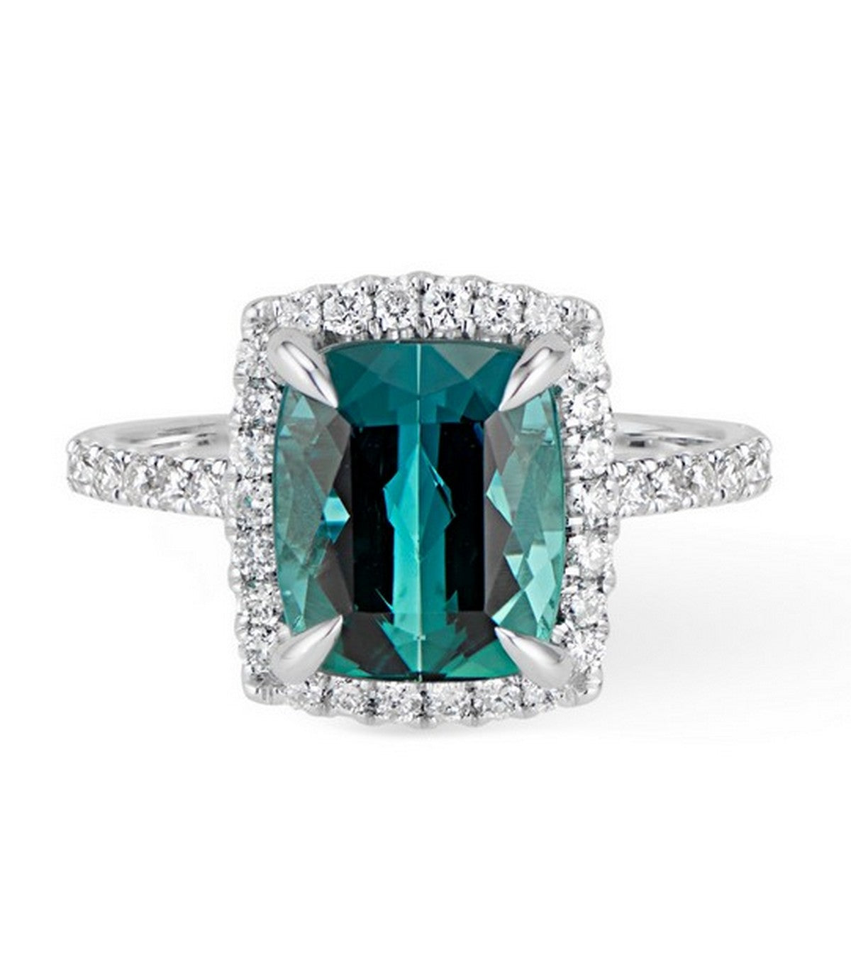 Green Tourmaline Halo Engagement Ring - Thomas Laine Jewelry