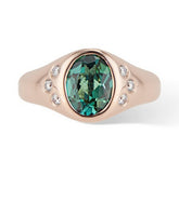 Rose Gold Green Tourmaline and Diamond Pinky Signet Ring - Thomas Laine Jewelry