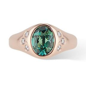 Rose Gold Green Tourmaline and Diamond Pinky Signet Ring - Thomas Laine Jewelry