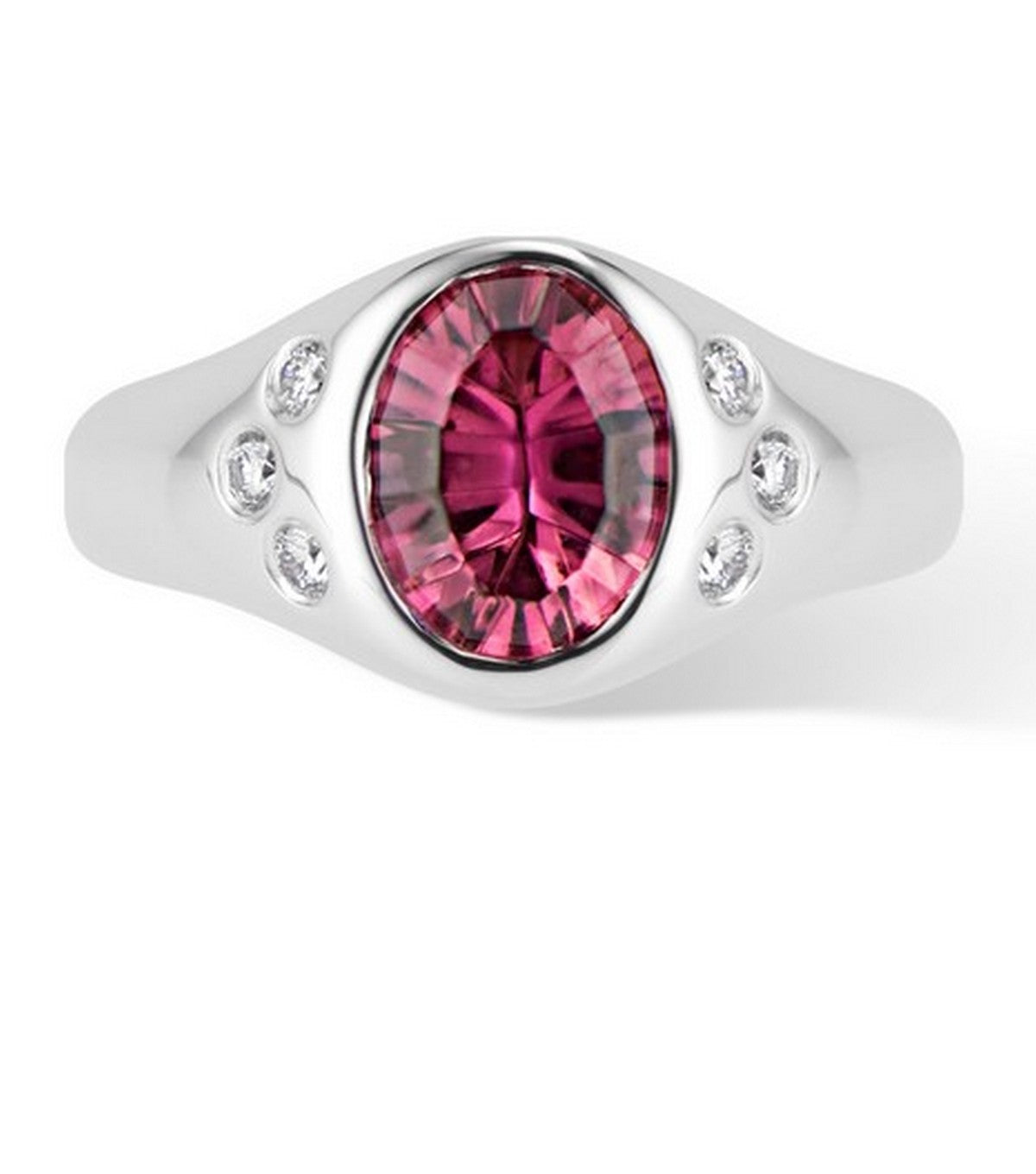 White Gold Pink Tourmaline and Diamond Pinky Signet Ring - Thomas Laine Jewelry