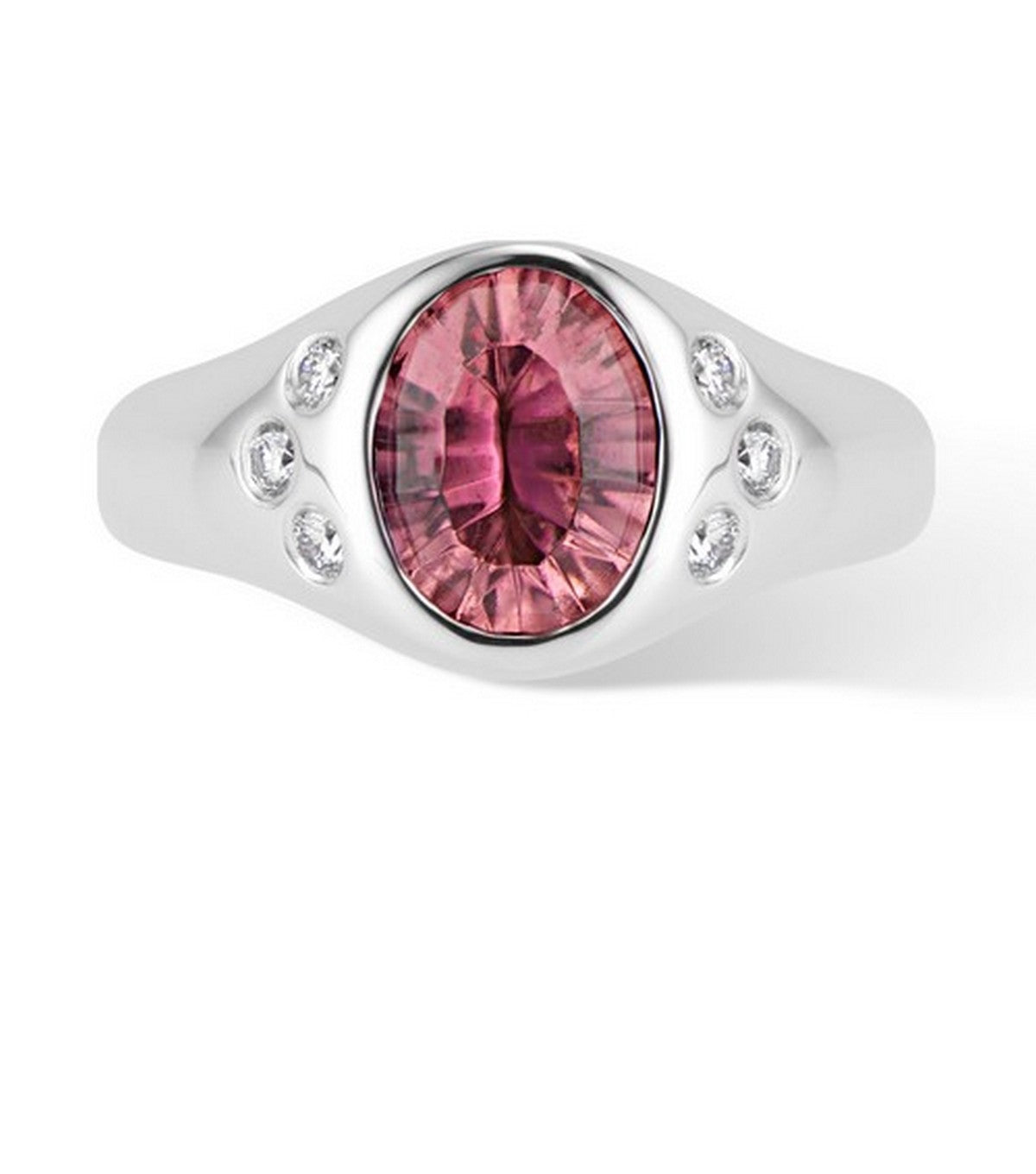 White Gold Pink Tourmaline and Diamond Pinky Signet Ring - Thomas Laine Jewelry