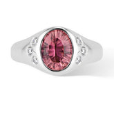 White Gold Pink Tourmaline and Diamond Pinky Signet Ring - Thomas Laine Jewelry