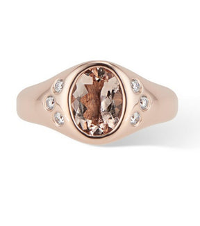 Rose Gold Morganite and Diamond Pinky Signet Ring - Thomas Laine Jewelry