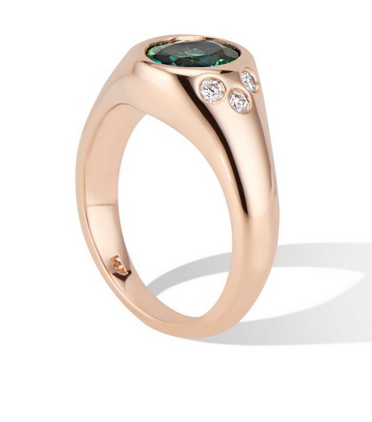 Rose Gold Green Tourmaline and Diamond Pinky Signet Ring - Thomas Laine Jewelry