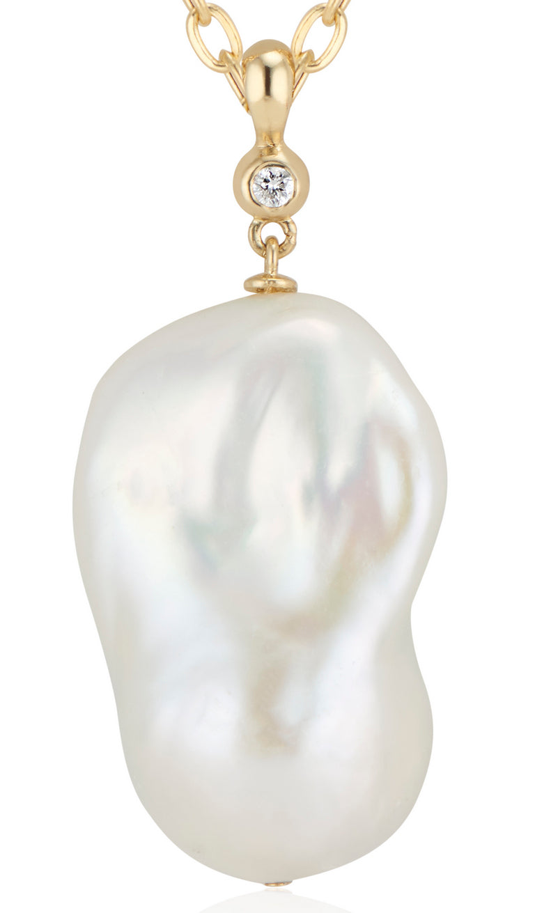 14K Gold Large Baroque Pearl and Diamond Pendant - Thomas Laine Jewelry