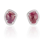 18K White Gold Rich Red Ruby Slice Diamond Stud Earrings - Thomas Laine Jewelry