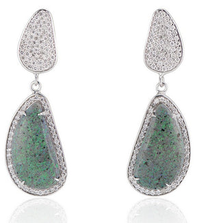 14K  White Gold Opal and Diamond Drop Earrings - Thomas Laine Jewelry