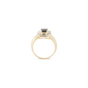 Vintage 14K Yellow Gold Diamond and Emerald Cut sapphire Dress ring - Alternative View