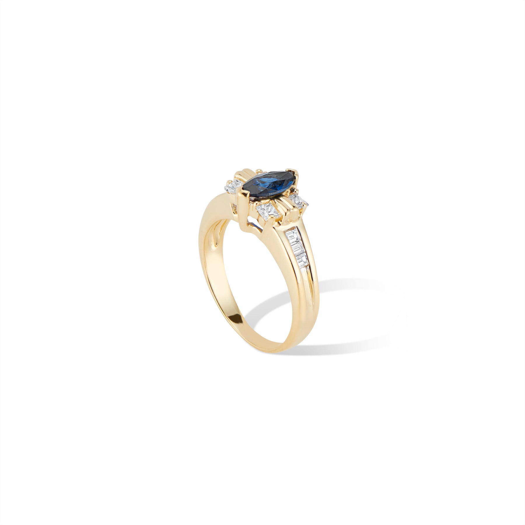 Vintage 18kt Yellow Gold Marquise Sapphire and Diamond Ring - alernative view