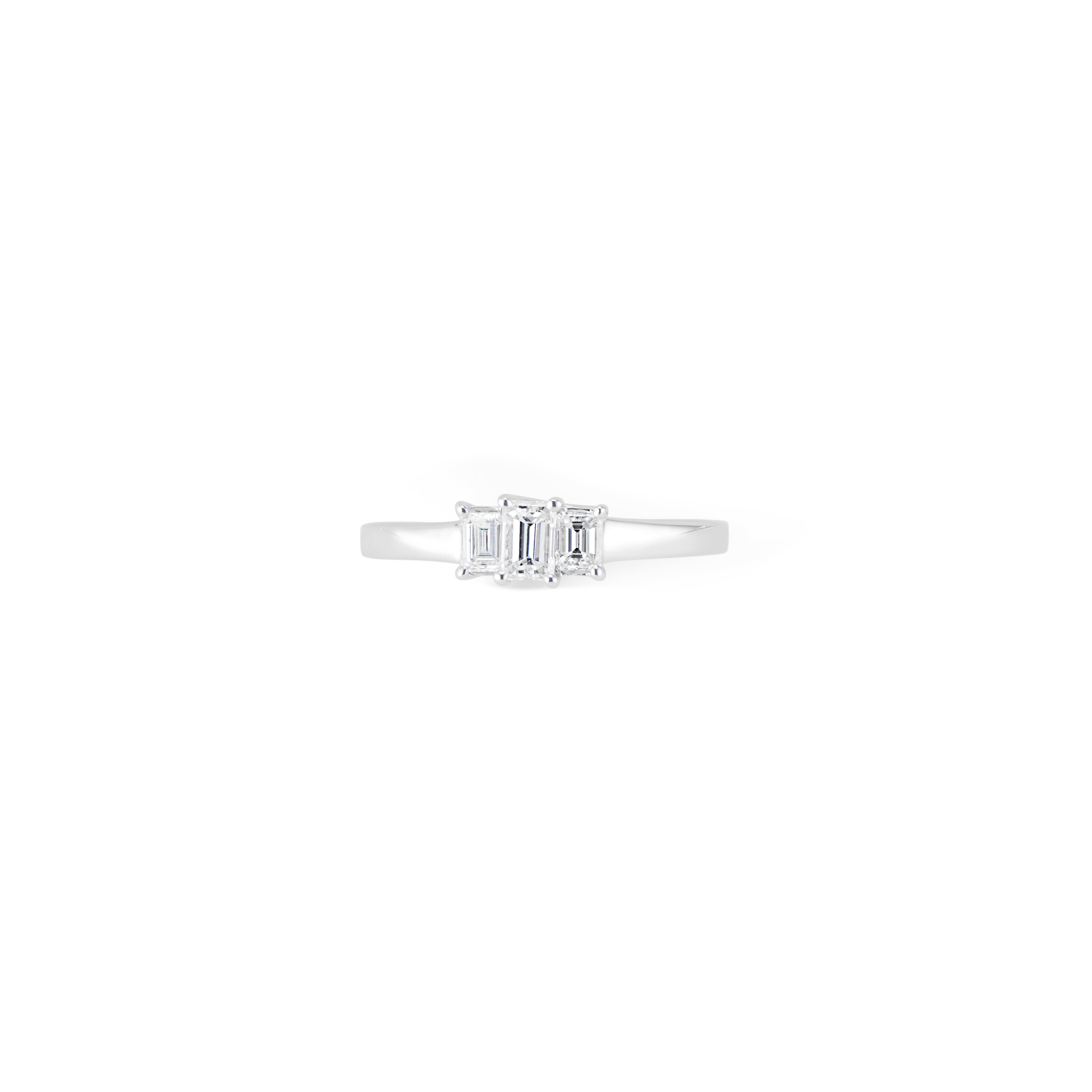 Vintage 14K White Gold 3 Stone Emerald Cut Diamond Engagement ring