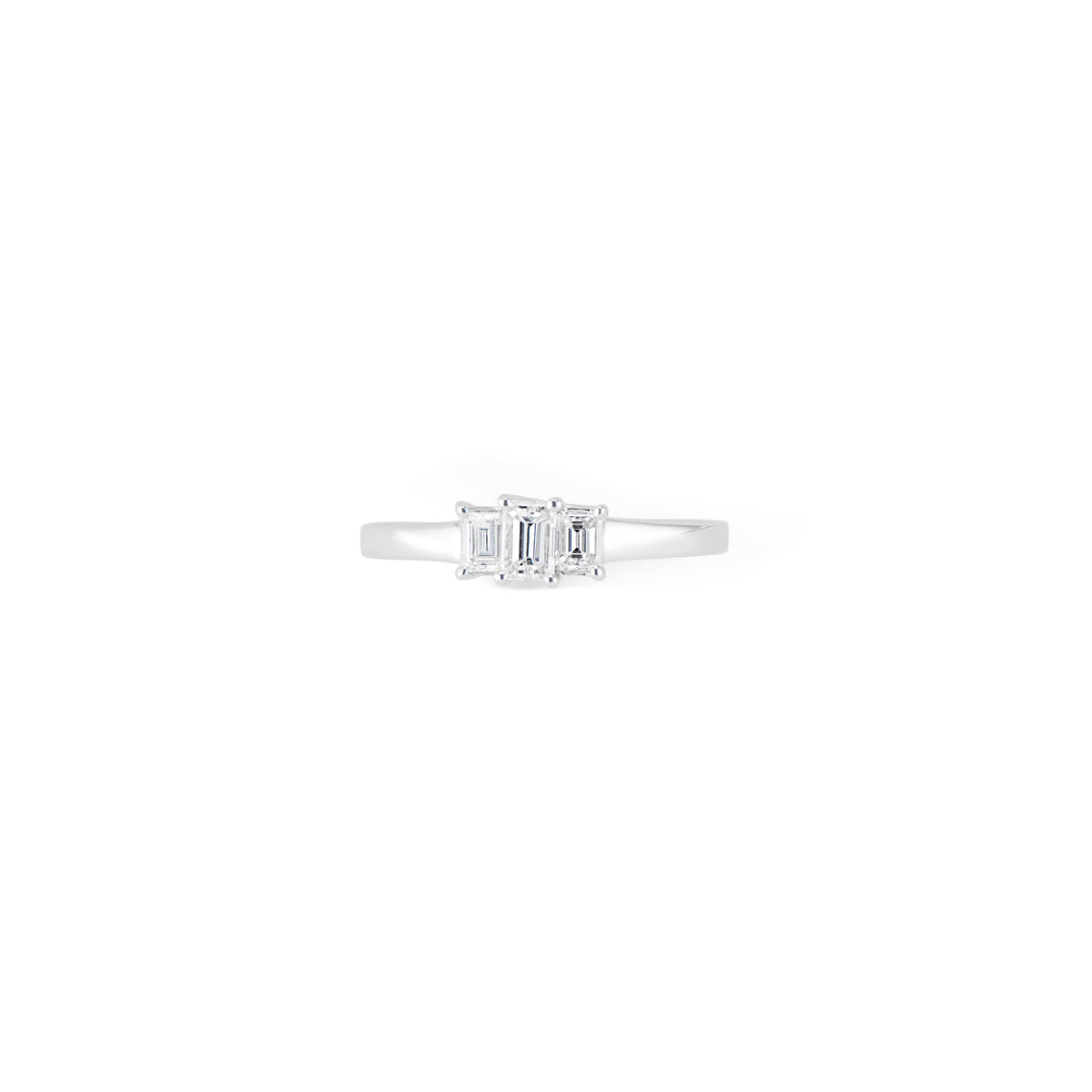 Vintage 14K White Gold 3 Stone Emerald Cut Diamond Engagement ring