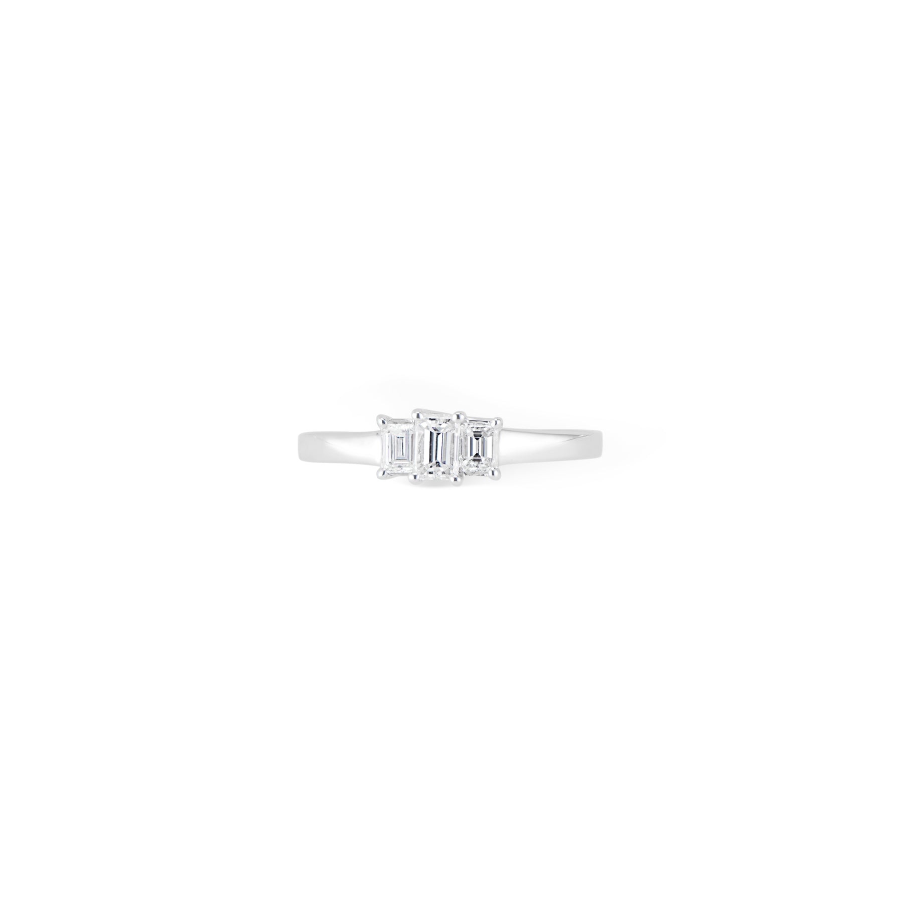 Vintage 14K White Gold 3 Stone Emerald Cut Diamond Engagement ring