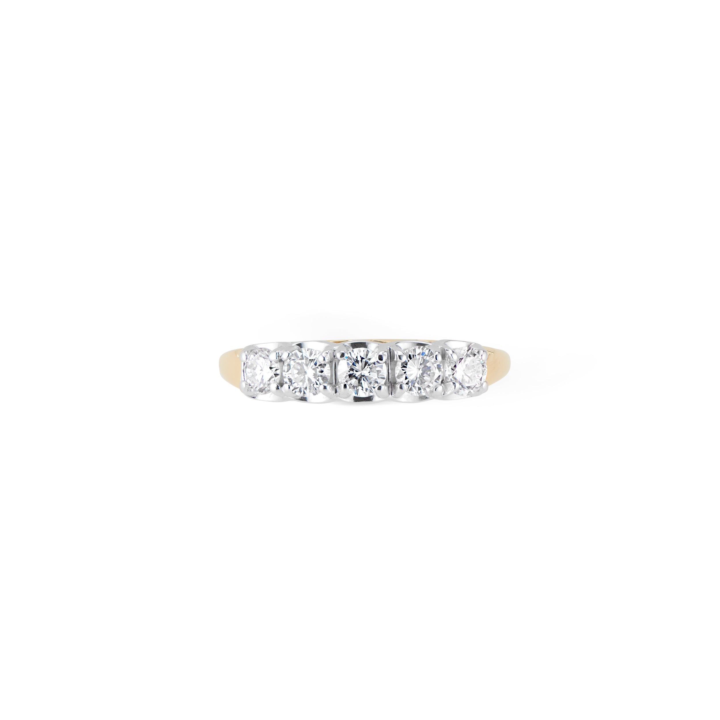 Vintage 5 Stone Diamond 14K Yellow Gold Ring 