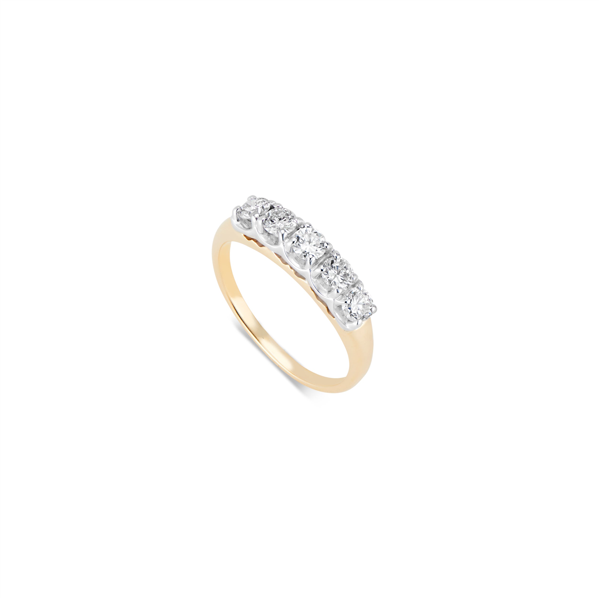  Vintage 14k Yellow Gold 5 Stone ring - Side view . 1 ct of Diamonds
