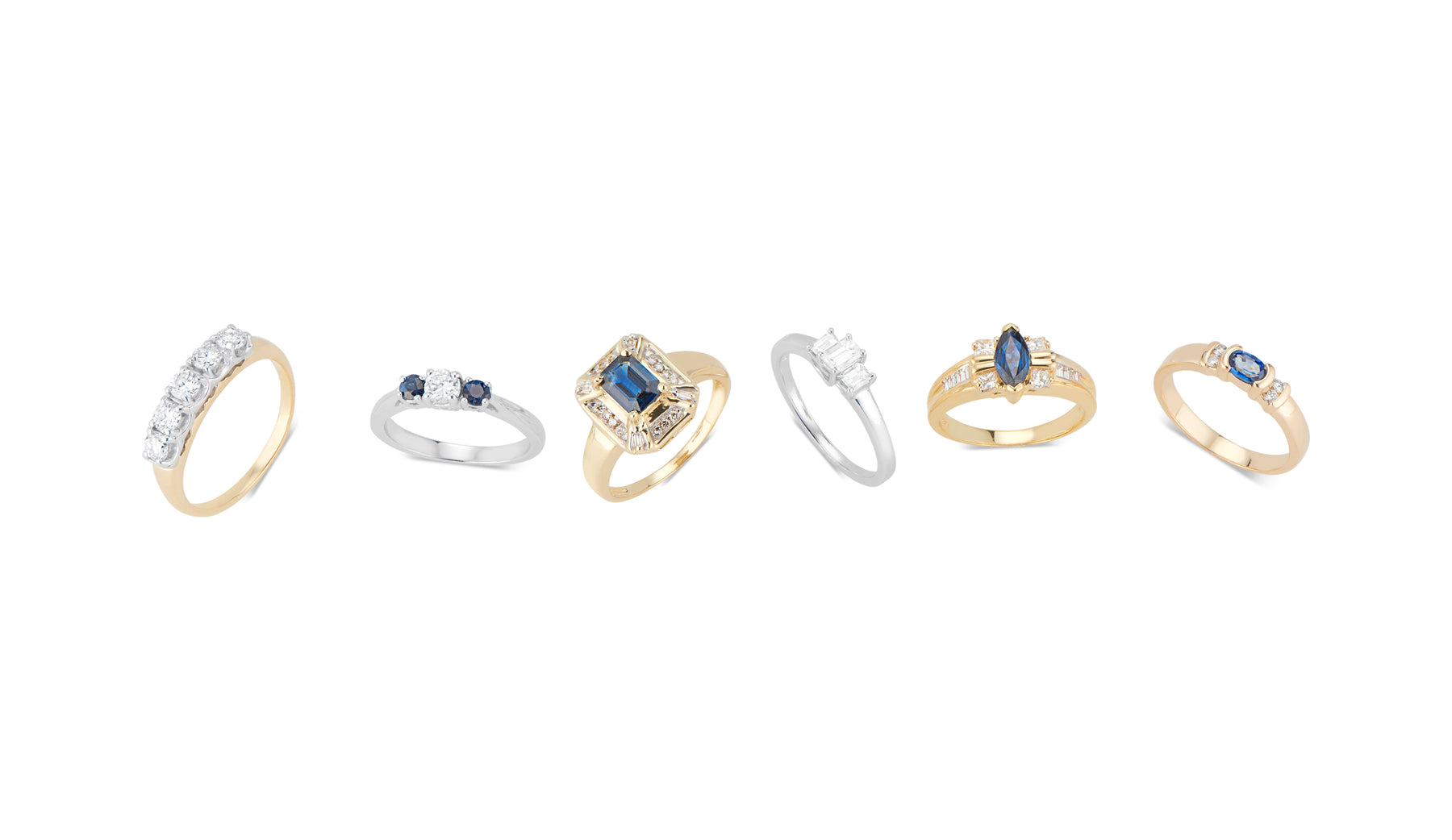 Vintage Rings - 18kt Yellow Gold Marquise Sapphire and Diamond Ring