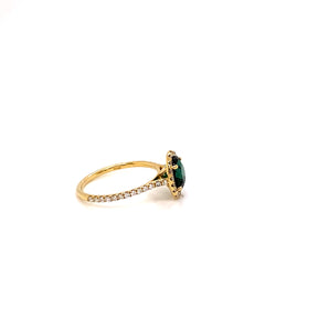 18 Karat Yellow Gold Green Tourmaline Ring with Diamond Halo - Side Profile