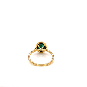 18 Karat Yellow Gold Green Tourmaline Ring with Diamond Halo - Basket Profile