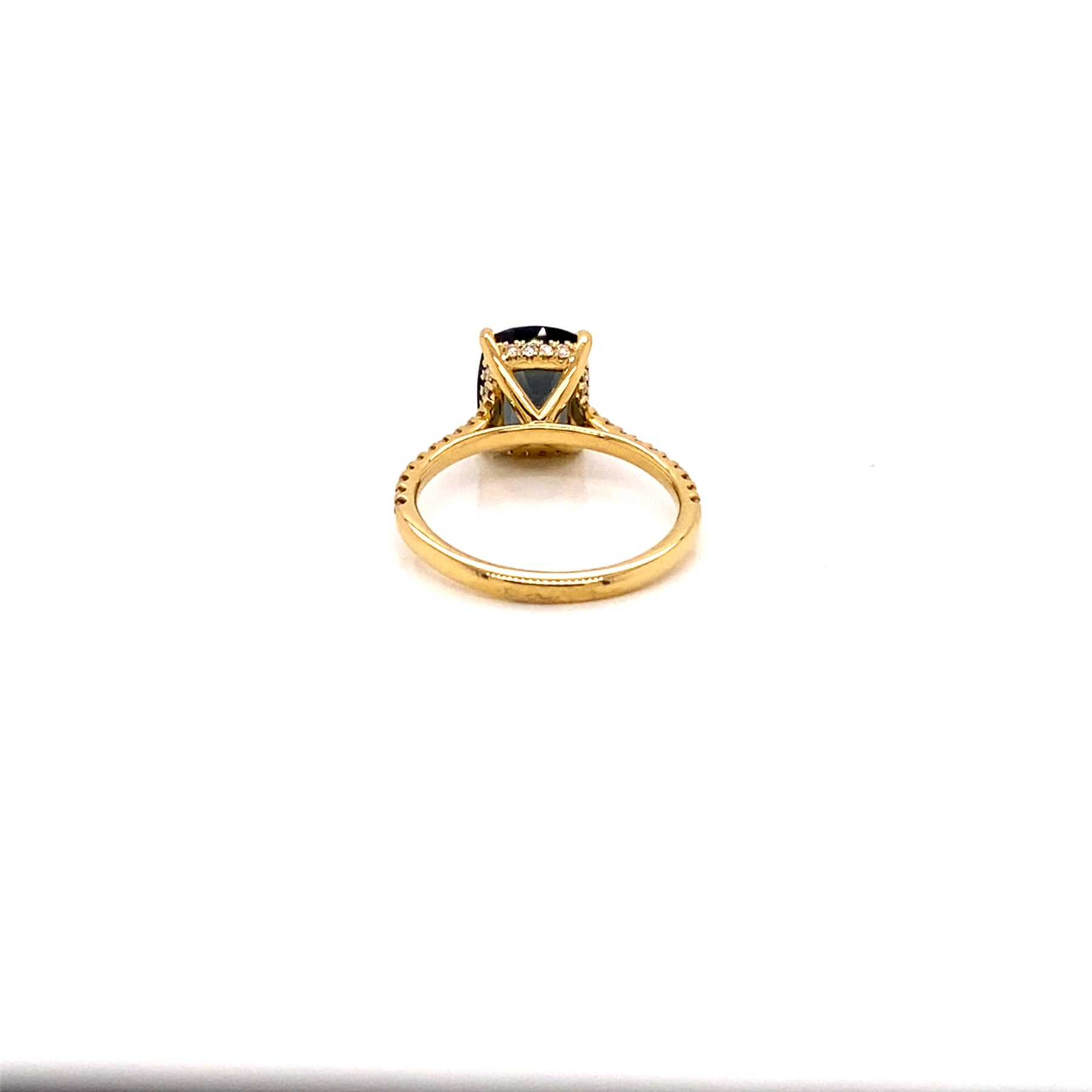 Hidden halo 18K Yellow Gold Diamond 3ct Smoky Teal Spinel Ring