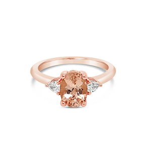GIA Certified 14KT Rose Gold Three Stone Morganite Ring