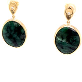 One of A Kind 14K Yellow Gold and Diamond Teardrop Oval Emerald Slice Earrings