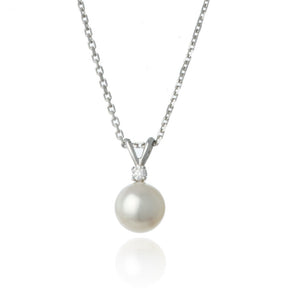 White Gold 8mm Freshwater Pearl and Diamond Set - Thomas Laine Jewelry