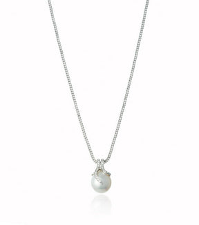 14k White Gold Oscar Collection 11-13mm White South Sea Pearl And Diamond Pendant