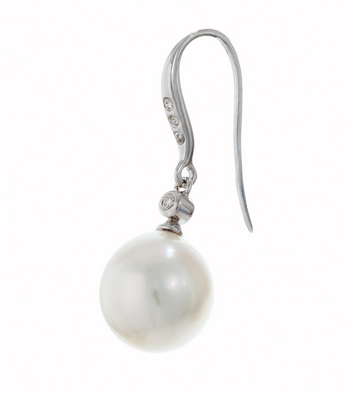 14K White Gold South Sea Pearl and Diamond Drop Earrings