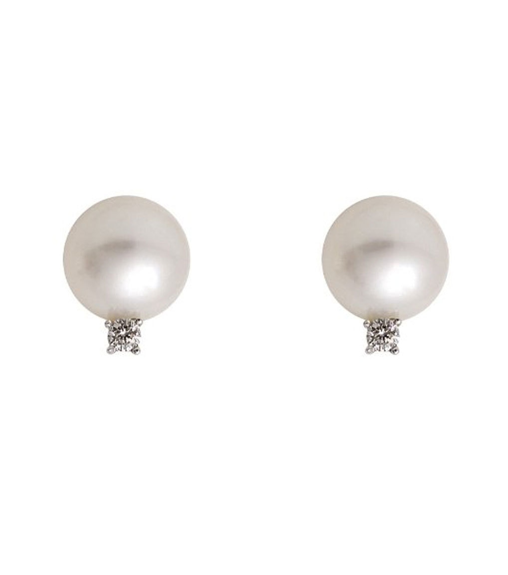 White Gold Diamond 9mm Pearl Stud Earrings - Thomas Laine Jewelry