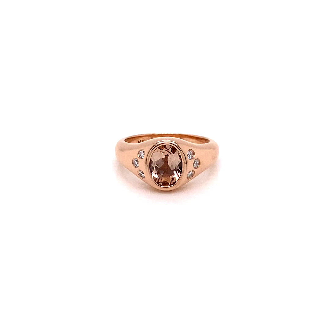 Video - 14K  Rose Gold Morganite and Diamond Pinky Signet Ring- Thomas Laine Jewelry