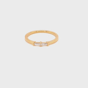 Video of Yellow  18k Gold Skinny Double Diamond Baguette Ring