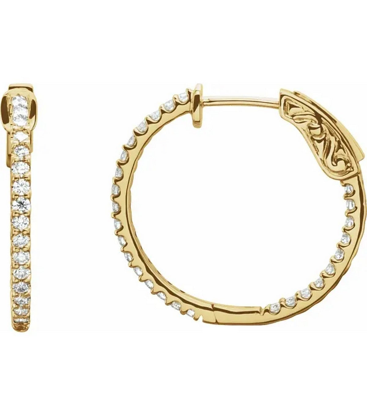 Gold 3/4 CTW Diamond Inside-Outside 23 mm Hoop Earrings - Thomas Laine Jewelry