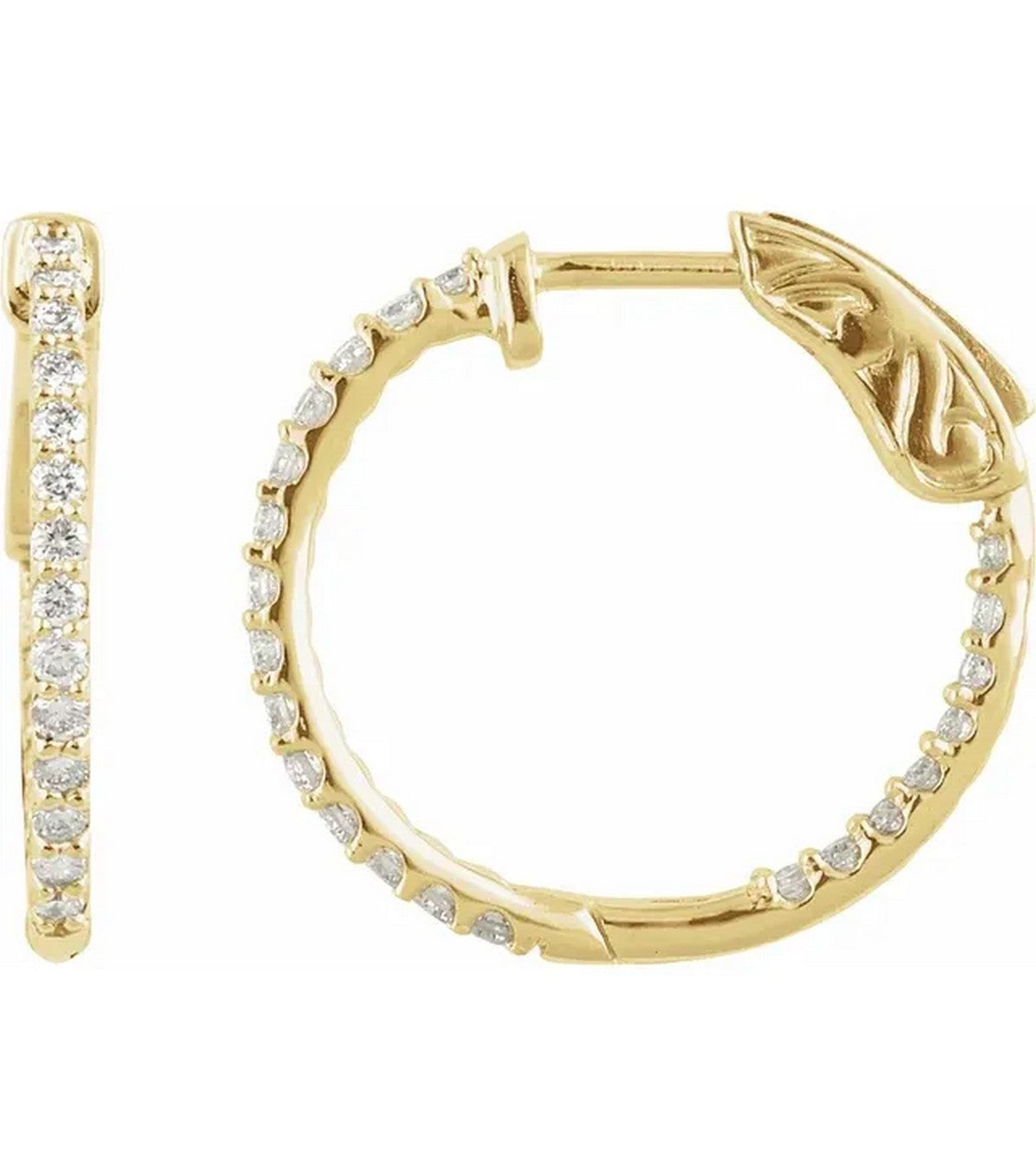 Gold 1 CTW Diamond Inside-Outside 26.5 mm Hoop Earrings - Thomas Laine Jewelry